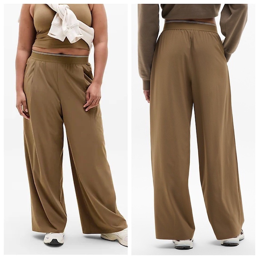Athleta Stratosphere Wide Leg Pants Womens Sz 1X Brown‎ Elastic Waist Stretch
